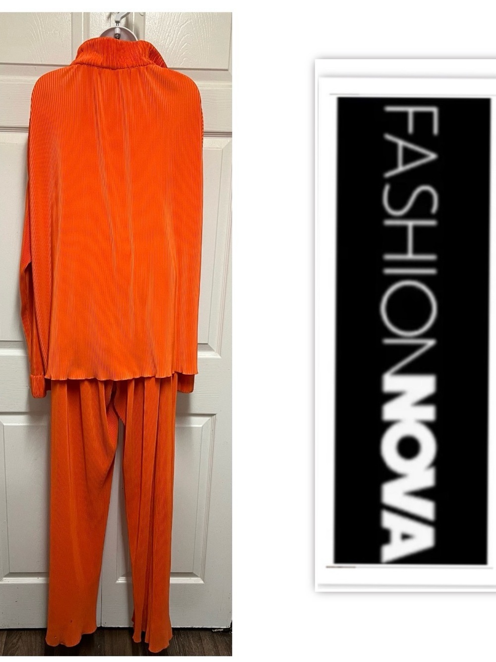 Fashion Nova Orange Two Piece Plisse Pants Set - Picture 3 of 12